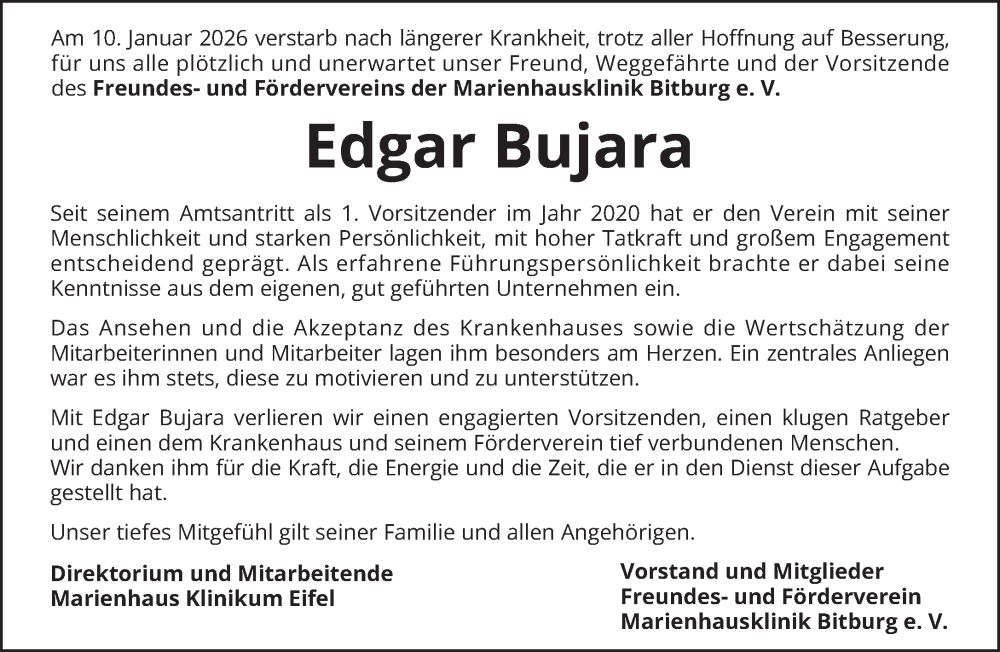  Traueranzeige für Edgar Bujara vom 17.01.2026 aus trierischer_volksfreund