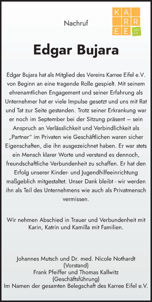  Traueranzeige für Edgar Bujara vom 21.01.2026 aus trierischer_volksfreund