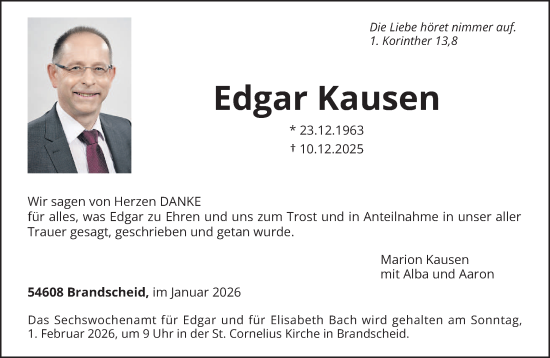 Traueranzeige von Edgar Kausen von trierischer_volksfreund