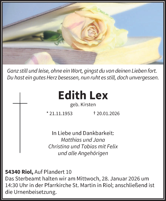 Traueranzeige von Edith Lex von trierischer_volksfreund