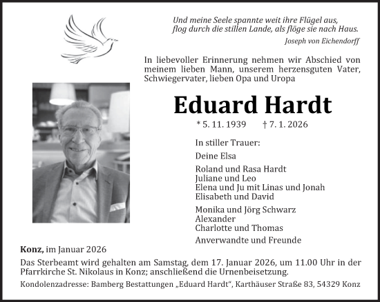 Traueranzeige von Eduard Hardt von trierischer_volksfreund