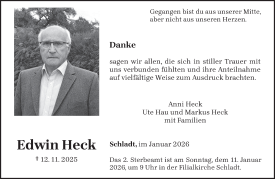 Traueranzeige von Edwin Heck von trierischer_volksfreund