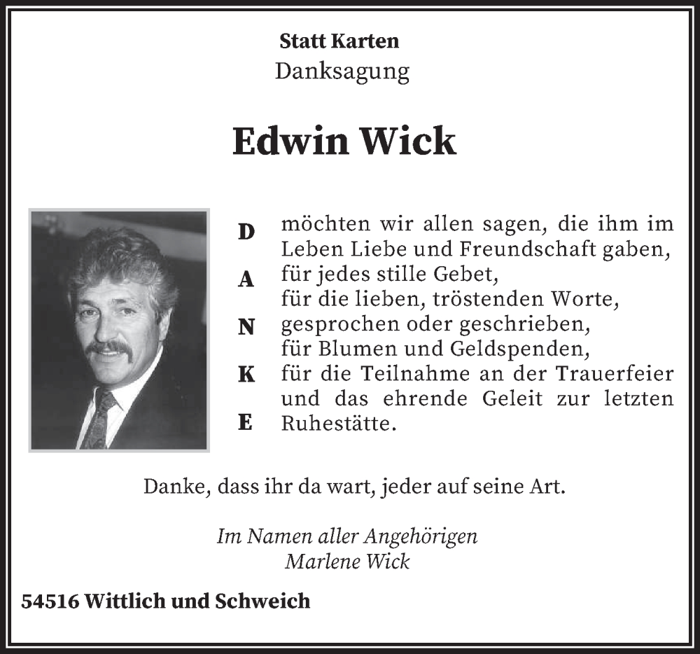 Traueranzeige für Edwin Wick vom 10.01.2026 aus trierischer_volksfreund