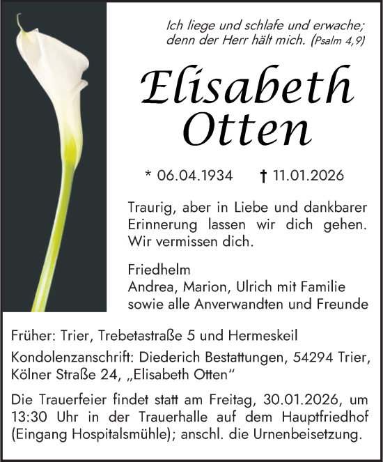 Traueranzeige von Elisabeth Otten von trierischer_volksfreund
