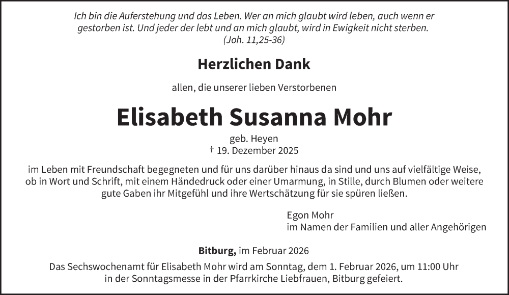  Traueranzeige für Elisabeth Susanna Mohr vom 21.01.2026 aus trierischer_volksfreund