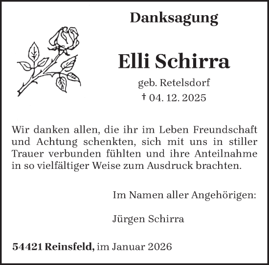 Traueranzeige von Elli Schirra von trierischer_volksfreund