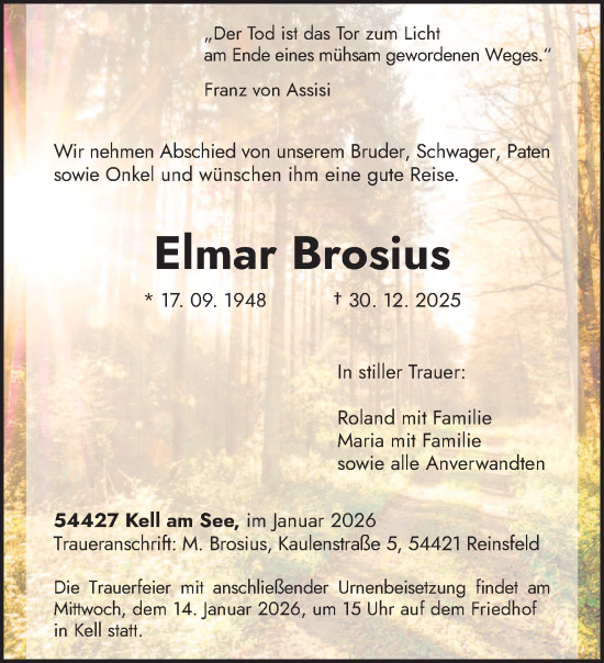 Traueranzeige von Elmar Brosius von trierischer_volksfreund