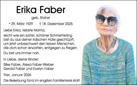 Traueranzeige von Erika Faber von trierischer_volksfreund