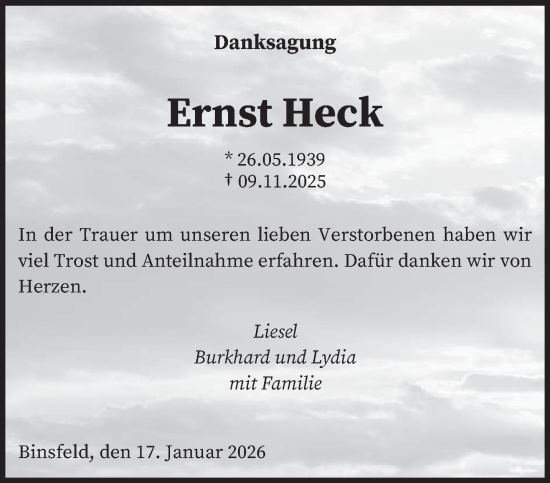 Traueranzeige von Ernst Heck von trierischer_volksfreund