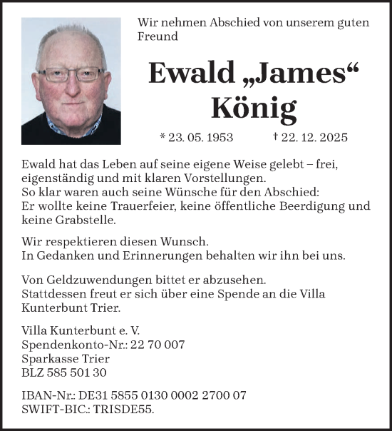 Traueranzeige von Ewald König von trierischer_volksfreund