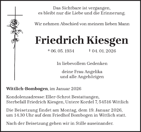 Traueranzeige von Friedrich Kiesgen von trierischer_volksfreund