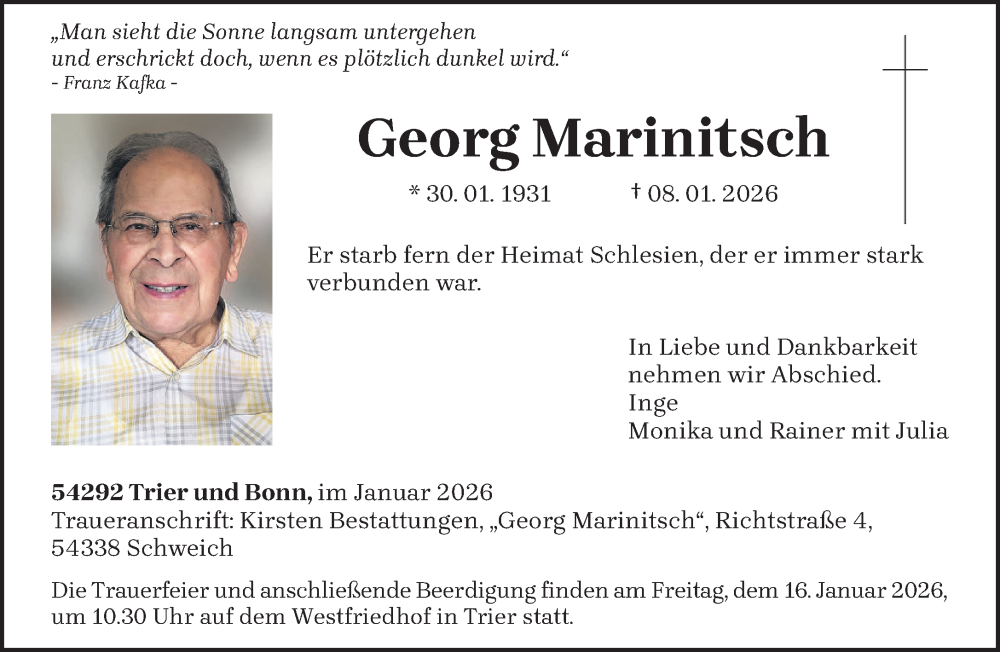  Traueranzeige für Georg Marinitsch vom 10.01.2026 aus trierischer_volksfreund