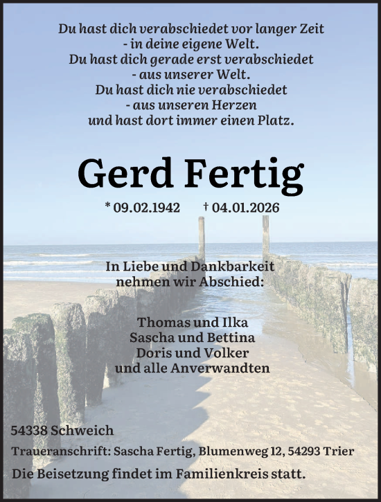Traueranzeige von Gerd Fertig von trierischer_volksfreund