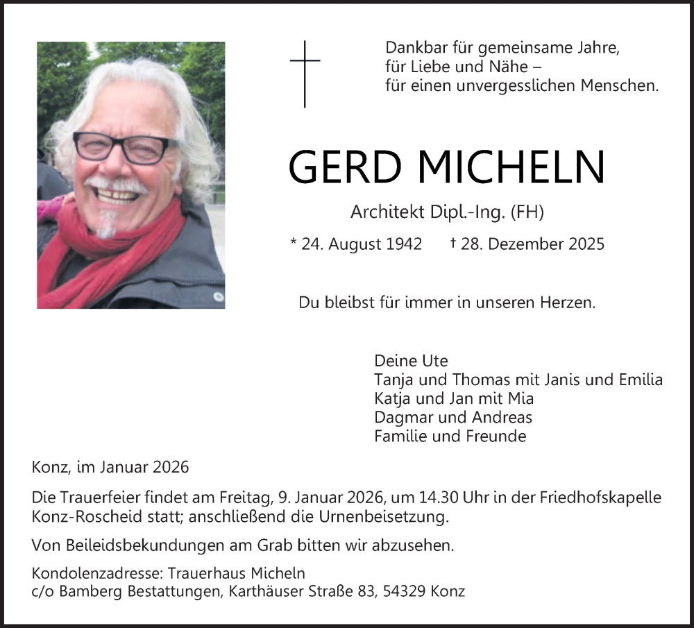  Traueranzeige für Gerd Micheln vom 03.01.2026 aus trierischer_volksfreund