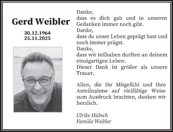 Traueranzeige von Gerd Weibler von trierischer_volksfreund