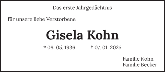 Traueranzeige von Gisela Kohn von trierischer_volksfreund