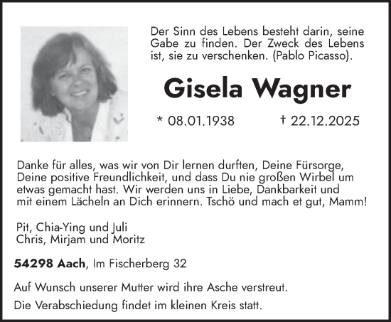 Traueranzeige von Gisela Wagner von trierischer_volksfreund