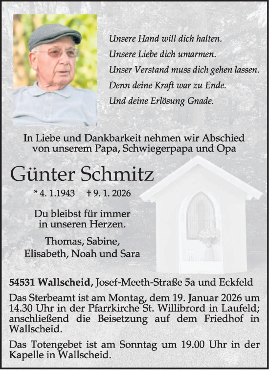 Traueranzeige von Günter Schmitz von trierischer_volksfreund