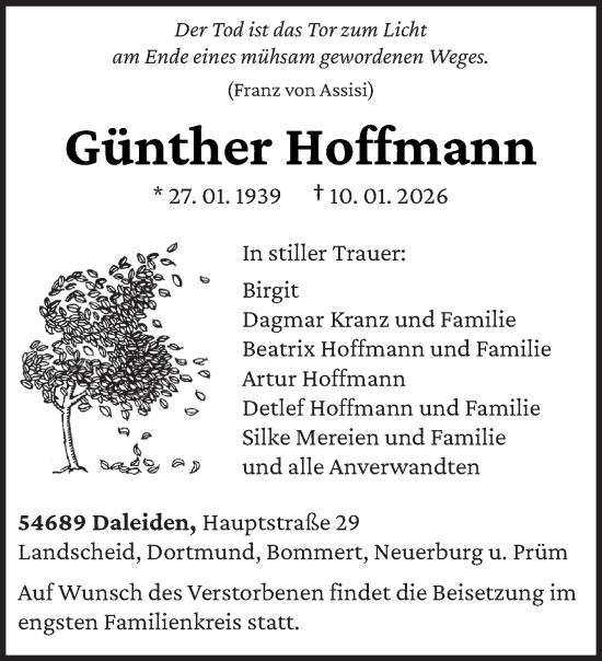 Traueranzeige von Günther Hoffmann von trierischer_volksfreund