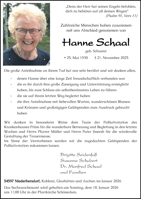 Traueranzeige von Hanne Schaal von trierischer_volksfreund