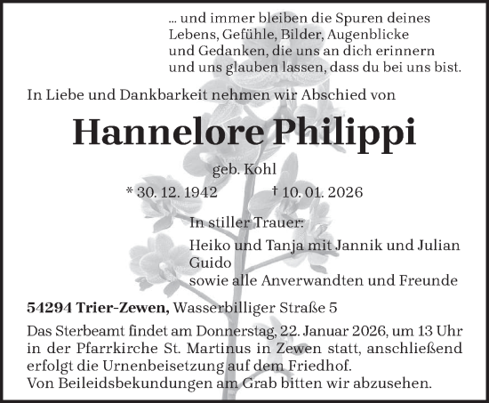 Traueranzeige von Hannelore Philippi von trierischer_volksfreund