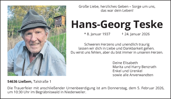Traueranzeige von Hans-Georg Teske von trierischer_volksfreund