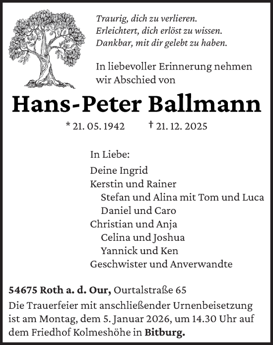 Traueranzeige von Hans-Peter Ballmann von trierischer_volksfreund