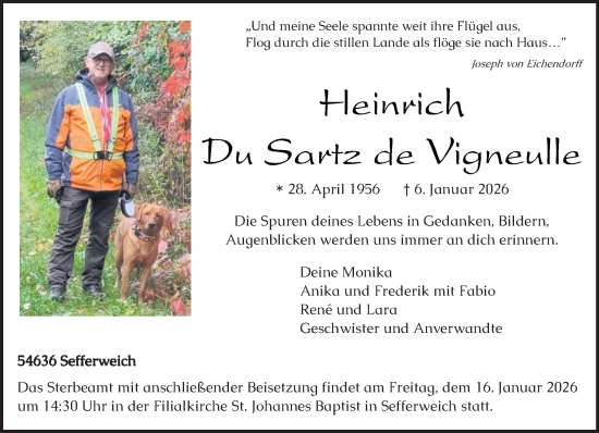 Traueranzeige von Heinrich Du Sartz de Vigneulle von trierischer_volksfreund