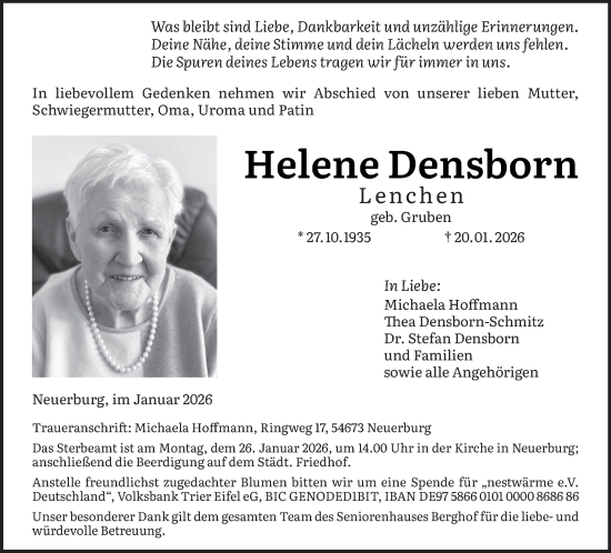 Traueranzeige von Helene Densborn von trierischer_volksfreund