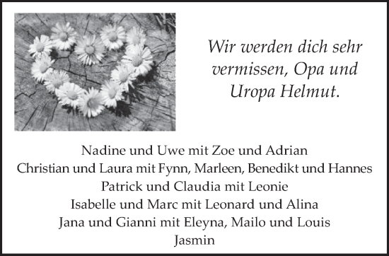 Traueranzeige von Helmut  von trierischer_volksfreund