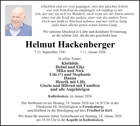 Traueranzeige von Helmut Hackenberger von trierischer_volksfreund