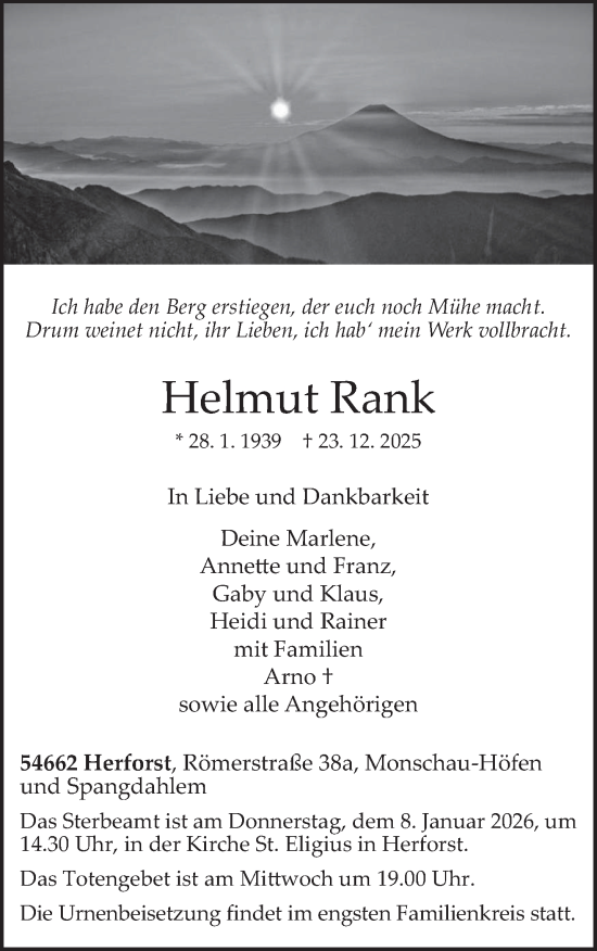 Traueranzeige von Helmut Rank von trierischer_volksfreund