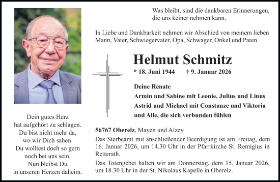 Traueranzeige von Helmut Schmitz von trierischer_volksfreund