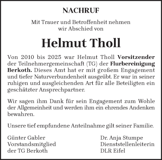 Traueranzeige von Helmut Tholl von trierischer_volksfreund