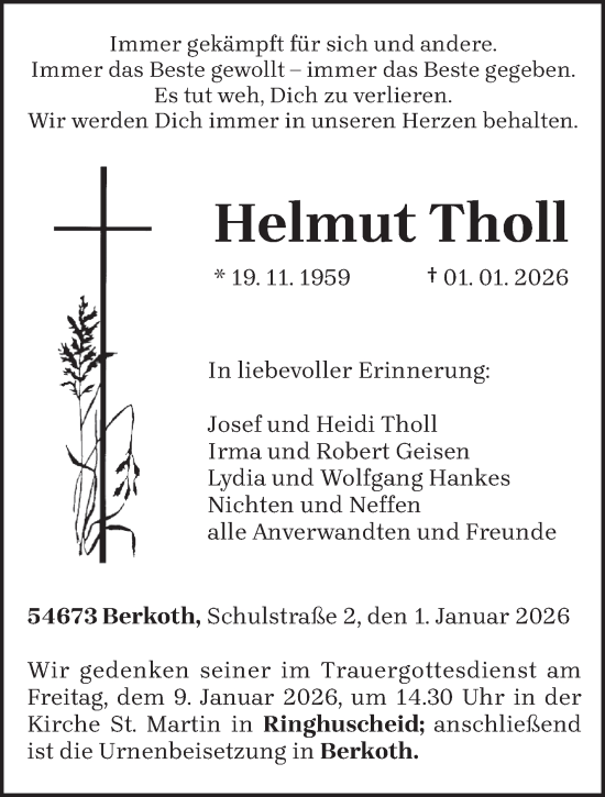 Traueranzeige von Helmut Tholl von trierischer_volksfreund