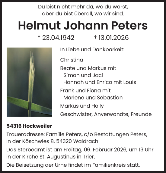 Traueranzeige von Helmut Johann Peters von trierischer_volksfreund