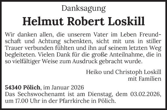 Traueranzeige von Helmut Robert Loskill von trierischer_volksfreund