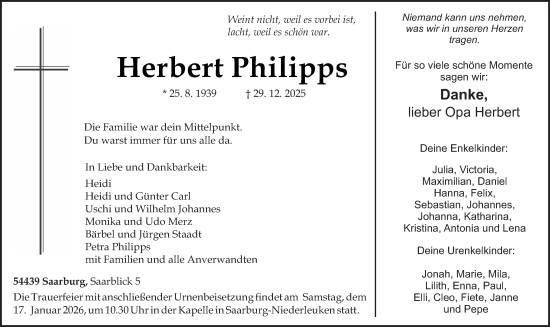 Traueranzeige von Herbert Philipps von trierischer_volksfreund