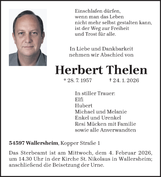 Traueranzeige von Herbert Thelen von trierischer_volksfreund