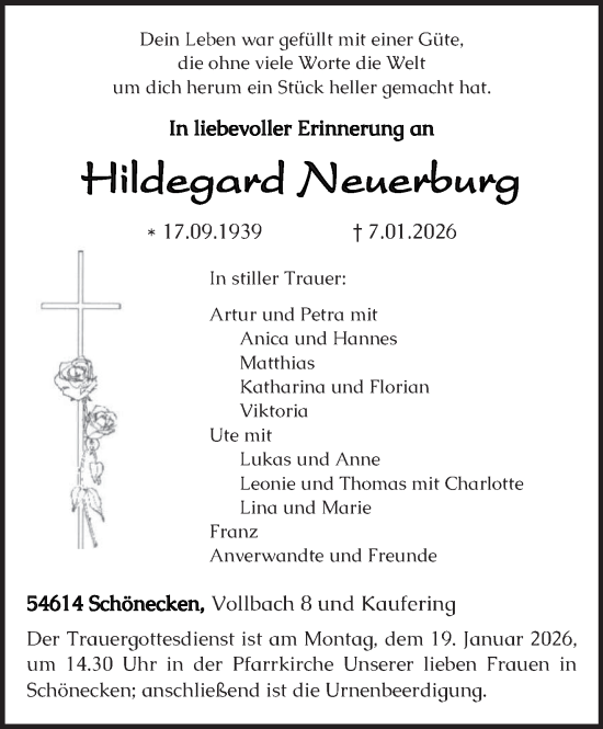 Traueranzeige von Hildegard Neuerburg von trierischer_volksfreund