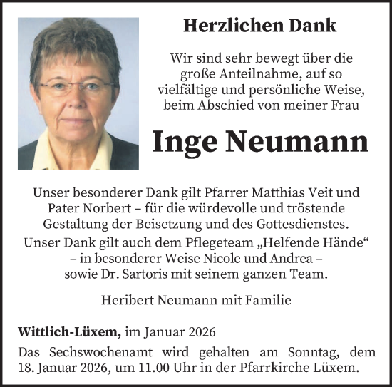 Traueranzeige von Inge Neumann von trierischer_volksfreund