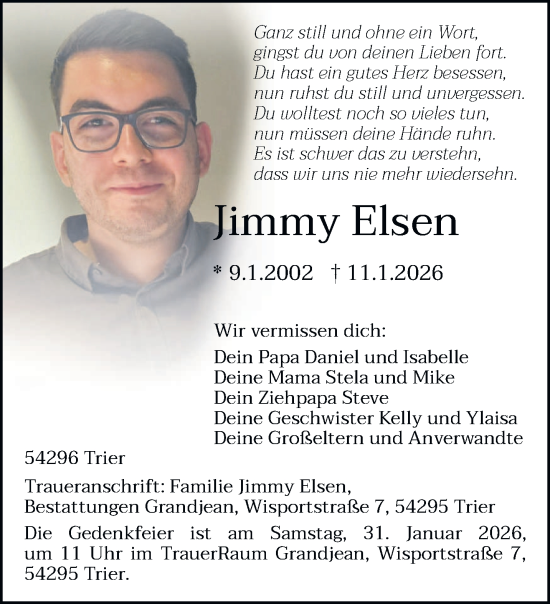 Traueranzeige von Jimmy Elsen von trierischer_volksfreund