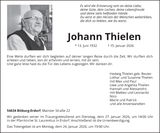 Traueranzeige von Johann Thielen von trierischer_volksfreund