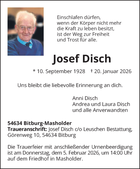 Traueranzeige von Josef Disch von trierischer_volksfreund