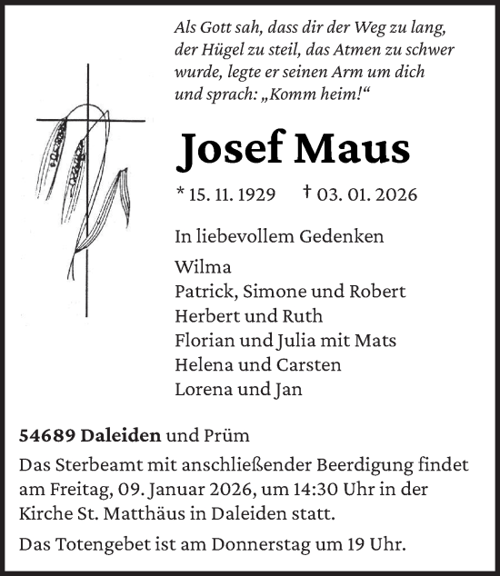 Traueranzeige von Josef Maus von trierischer_volksfreund