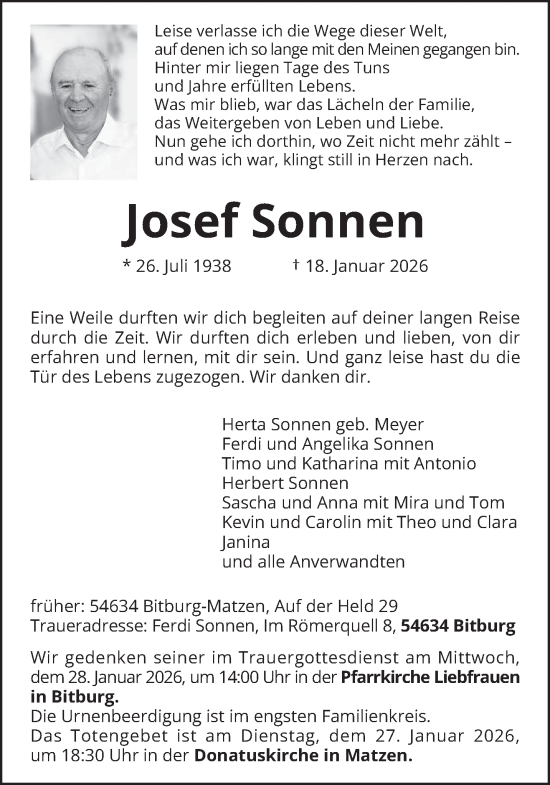 Traueranzeige von Josef Sonnen von trierischer_volksfreund