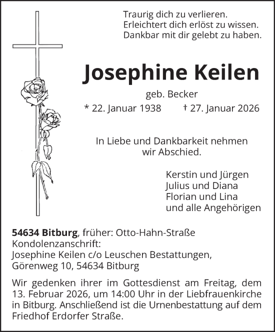 Traueranzeige von Josephine Keilen von trierischer_volksfreund