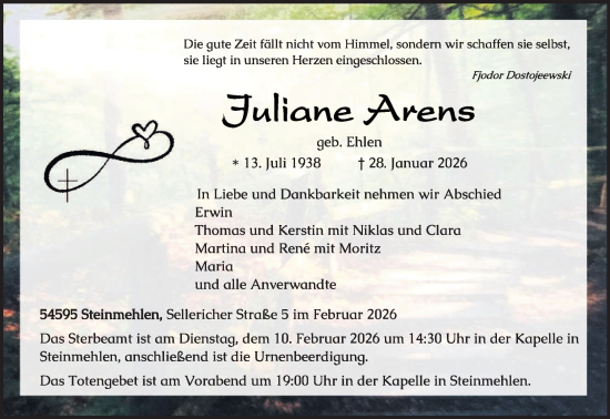 Traueranzeige von Juliane Arens von trierischer_volksfreund