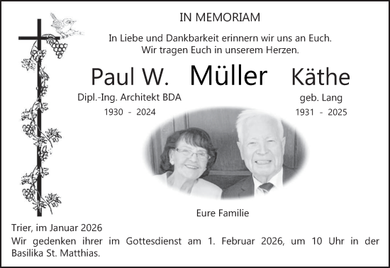 Traueranzeige von Käthe Müller von trierischer_volksfreund