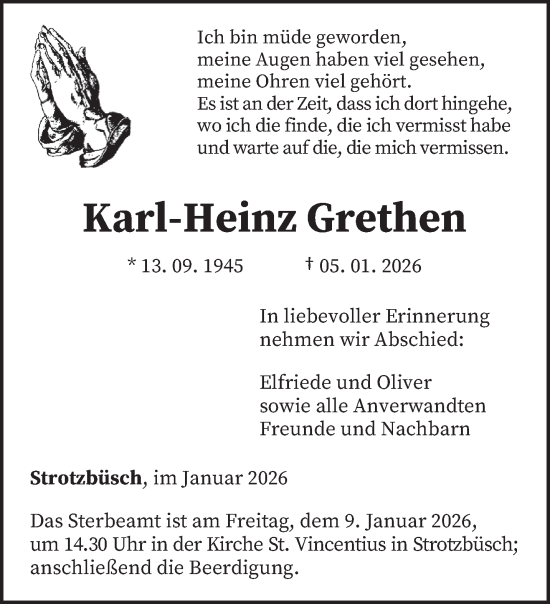 Traueranzeige von Karl-Heinz Grethen von trierischer_volksfreund